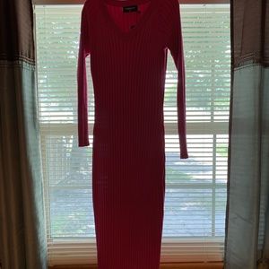 Rebdolls ribbed bodycon midi dress v-neck fuschia